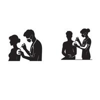 A black and white illustration of a man and woman vector