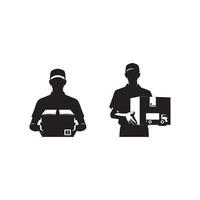 two silhouettes of delivery men holding boxes vector