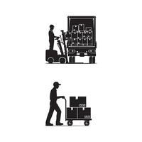 Two silhouettes of a man and a truck vector