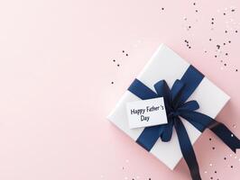 Ultra realistic Father day gift box mockup with navy ribbon for festive celebrations and design use photo