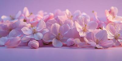 Springtime cherry blossom buds and flowers in full bloom against a soft pastel background photo
