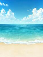 Tranquil tropical beach with clear blue water and cotton clouds under a bright sky photo