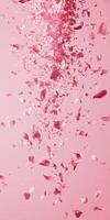 Cherry blossom petals falling gracefully in macro shot photo