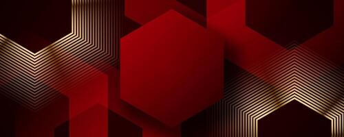 3D red luxury abstract background overlap layer on dark space with golden hexagons lines decoration. Modern graphic design element cutout shape style concept for web, flyer, card or brochure cover vector