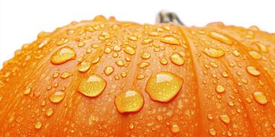 Ultra realistic macro of pumpkin skin with water droplets. Autumn harvest design photo