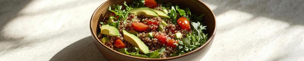 Ultra realistic healthy salad bowl with avocado and quinoa for nutritious meal inspiration photo