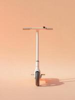 Minimalist matte white scooter standing upright with pink background for modern design inspiration photo