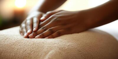 Relaxation and wellness. Spa therapist performing gentle massage for stress relief and health photo