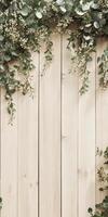 Isolated wooden fence with green foliage for background or design photo
