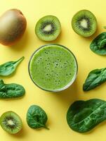 Ultra realistic green smoothie with fresh kiwi and spinach for healthy living photo
