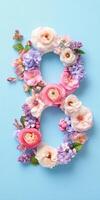 Decorative floral number 18 on blue background for creative design and celebration photo