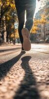 Dynamic urban jogging experience on sunny street photo