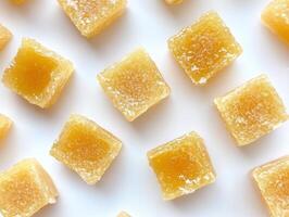 Overhead view of beeswax honeycomb squares for natural crafting and decoration photo