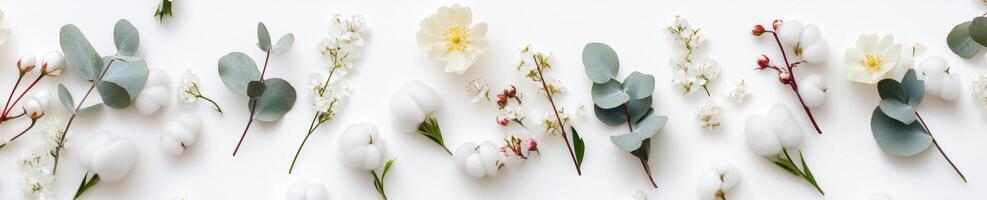 Elegant flat lay of assorted spring blossoms for floral decoration and design photo
