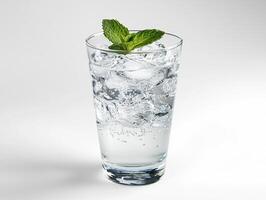 Refreshing mint and ice water in clear glass. Ultra realistic 8k high fidelity image photo