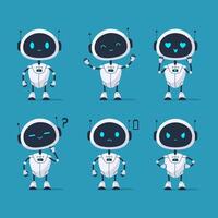Set of cute robot character with different emotions happy, sad, angry, confused, in love, and low battery. illustration, perfect for apps, games, tech and educational projects vector