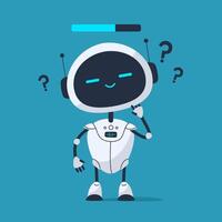 Robot with tilted head and question mark above, expressing confusion. Great for help sections, loading screens, or UX feedback vector