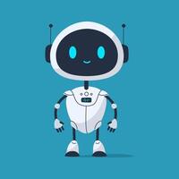 Cute smiling robot with cheerful expression and open arms. Friendly and positive futuristic character for apps, games, or tech designs vector