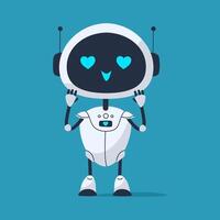 Cute robot with heart eyes showing love and affection. Perfect for Valentine's Day designs, love themes, or emotional tech interfaces vector