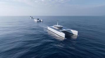 Futuristic autonomous ships sailing on open ocean photo