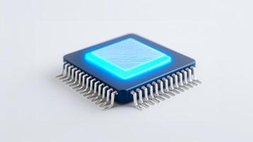 Electronic microprocessor with blue technological glow photo