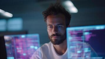 Technology expert using predictive analytics tools photo