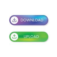 Colorful gradient buttons for download and upload actions. Includes arrow icons and modern rounded design. Perfect for UI, UX, apps, and websites with vibrant interactive elements. vector