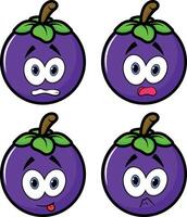 a set of four purple plums with different expressions vector
