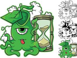an octopus with a graduation cap and hourglass vector