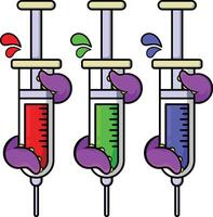 three syringes with colorful liquid and a needle vector