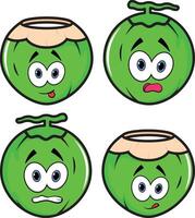 coconut cartoon characters set of four different expressions vector