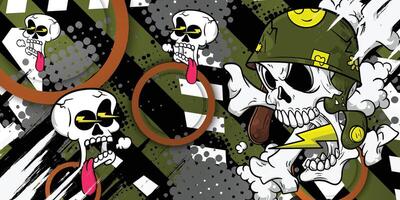 cartoon skull with a helmet and a gun vector