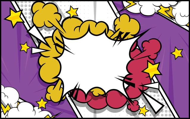 Pop art comic background with halftone colors and cute clouds