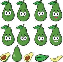 a set of avocado faces with different expressions vector