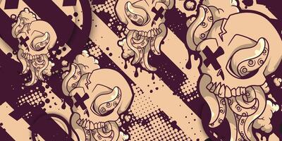 Vintage abstract background with skull and tentacles object, grunge design vector