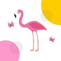 A poster featuring a pink flamingo. The design of a poster, web banner, print, cover, or background. vector