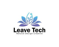 leave tech logo creative design concept lotus tree technology digital connect vector