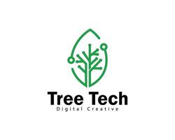 tree tech logo creative design concept leave digital connect vector