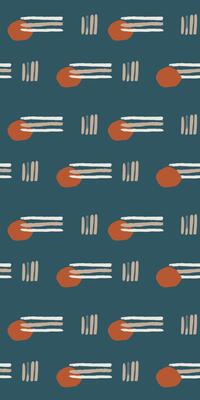Vertical Minimalist abstract seamless pattern with hand drawn brush strokes geometric shapes terracotta elements on dark blue background modern textile wallpaper wrapping digital print home decor