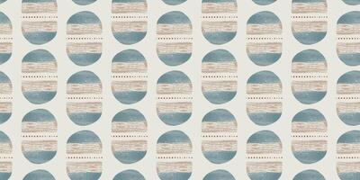 Modern abstract seamless pattern with geometric round shapes hand-drawn textures dots stripes in earthy colors. Stylish digital background for fabric wallpaper home decor contemporary style horizontal vector