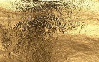 Gold foil texture with a shiny, reflective surface. Dark, crumpled patch and abstract wrinkles photo