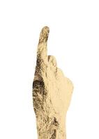 Pointing index finger upward, a golden metallic gesture symbolizing leadership and guidance. Elegant photo
