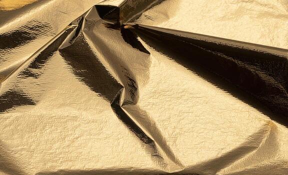 dorado frustrar con reflexivo, brillante textura crea un dramático, angular diseño. reluciente pliegues y foto