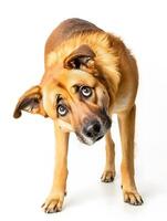 A dog is standing on a white background photo
