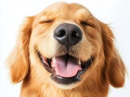 A golden retriever is smiling and laughing photo