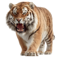 A tiger is walking with its mouth open png