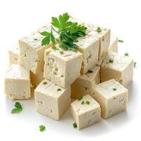 A pile of tofu with parsley on top photo