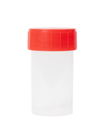 small clear plastic container with red ribbed lid isolated on transparent background ideal for collecting samples in sterile conditions, png