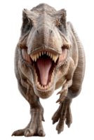 Fierce Tyrannosaurus rex charges with primal intensity, showcasing powerful muscles and sharp teeth in striking realism png