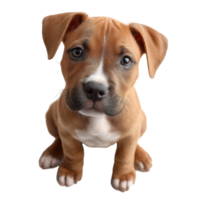 Adorable pitbull puppy with a cute expression sitting on a transparent background radiates charm and innocence png